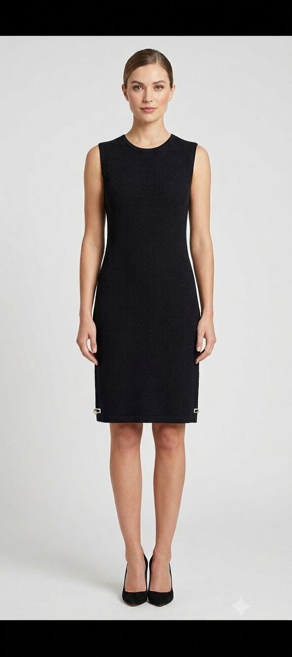 St John Marie Gray Santana Black Sleeveless Wool Blend Midi Dress New US 6